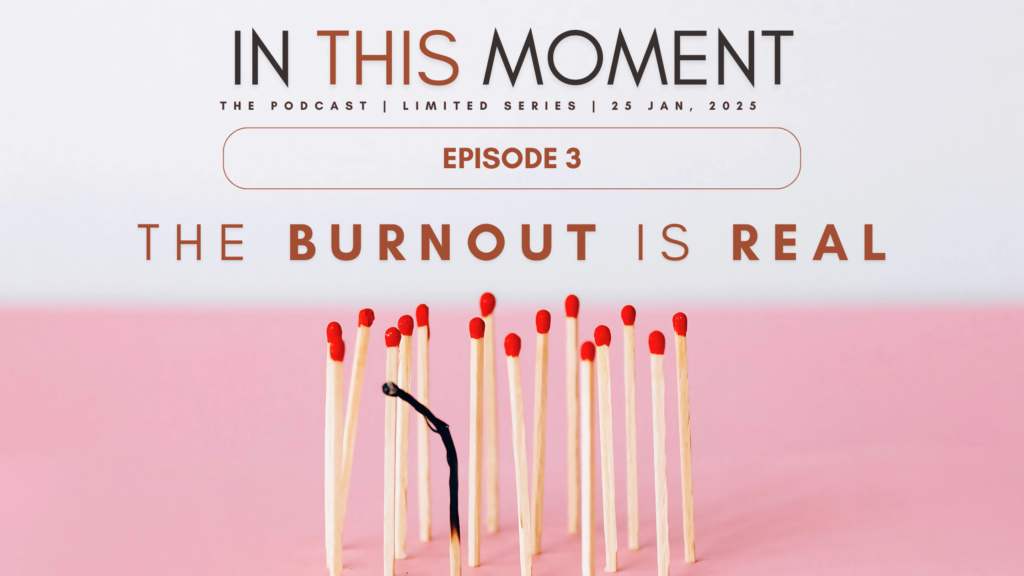 Text that reads "the burnout is real" with an image of several fresh matches, and one burnt, leaning.